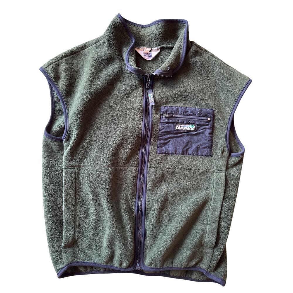 Vintage Campmor USA Made Forest Green Medium Fleece Full Zip Vest Outerwear